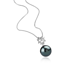 Colgante de perlas Perla Tahití de calidad AAA de 11 a 12mm en color Negro