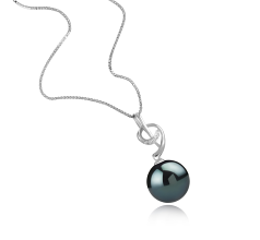 Colgante de perlas Perla Tahití de calidad AAA de 11 a 12mm en color Negro