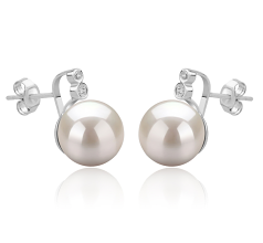 Par de pendientes de perlas Perla de Agua Dulce de calidad AAAA de 10 a 11mm en color Blanco