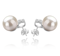 Par de pendientes de perlas Perla de Agua Dulce de calidad AAAA de 10 a 11mm en color Blanco
