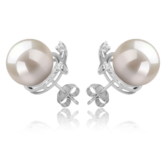 Par de pendientes de perlas Perla de Agua Dulce de calidad AAAA de 10 a 11mm en color Blanco