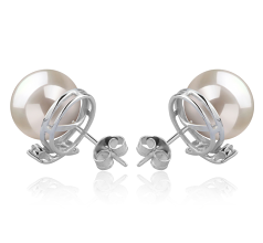 Par de pendientes de perlas Perla de Agua Dulce de calidad AAAA de 10 a 11mm en color Blanco