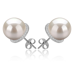 Par de pendientes de perlas Perla de Agua Dulce de calidad AAAA de 10 a 11mm en color Blanco