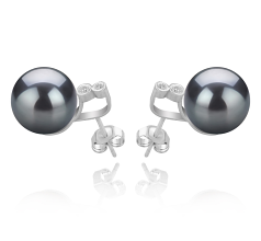 Par de pendientes de perlas Perla Tahití de calidad AAA de 10 a 11mm en color Negro