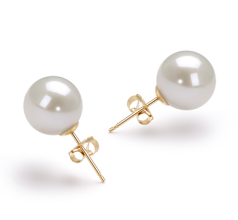 Par de pendientes de perlas Perla de Agua Dulce de calidad AAAA de 10 a 11mm en color Blanco