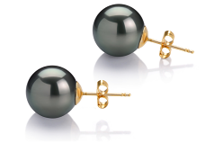 Par de pendientes de perlas Perla Tahití de calidad AAA de 12 a 13mm en color Negro