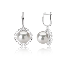 Par de pendientes de perlas Perla Agua Dulce - Edison de calidad AA+ de 12 a 13mm en color Blanco