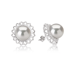 Par de pendientes de perlas Perla Agua Dulce - Edison de calidad AA+ de 12 a 13mm en color Blanco