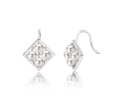 Par de pendientes de perlas Perla de Agua Dulce de calidad AAAA de 3 a 4mm en color Blanco