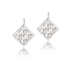 Par de pendientes de perlas Perla de Agua Dulce de calidad AAAA de 3 a 4mm en color Blanco
