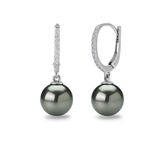 Par de pendientes de perlas Perla Tahití de calidad AAA de 10 a 11mm en color Negro