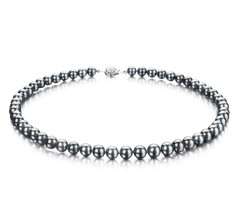 Collar de perlas Perla Akoya Japonesa de calidad AAA de 7 a 7.5mm en color Negro-Plata