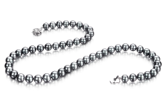 Collar de perlas Perla Akoya Japonesa de calidad AAA de 7 a 7.5mm en color Negro-Plata