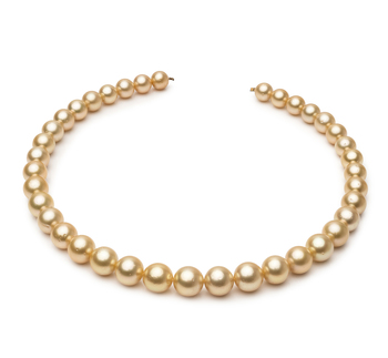 Collar de perlas Mar del Sur de calidad AA de 9.5 a 11.9mm en color Oro