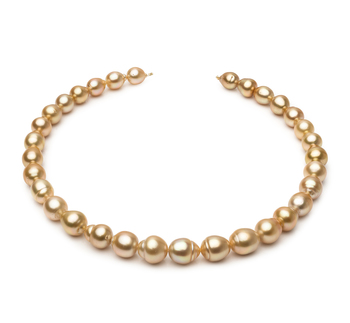 Collar de perlas Mar del Sur de calidad Barroco de 10.1 a 12.5mm en color Oro