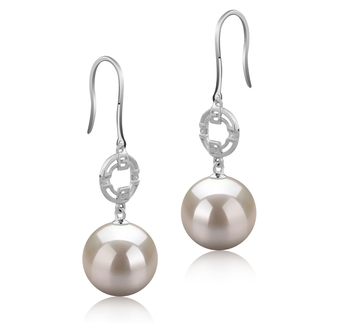 Par de pendientes de perlas Perla de Agua Dulce de calidad AAAA de 10 a 11mm en color Blanco