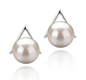 Par de pendientes de perlas Perla de Agua Dulce de calidad AAAA de 8 a 9mm en color Blanco