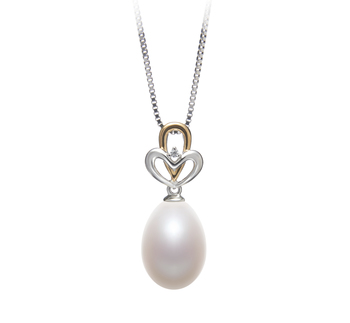 Colgante de perlas Perla de Agua Dulce de calidad AA - Gota de 10 a 11mm en color Blanco
