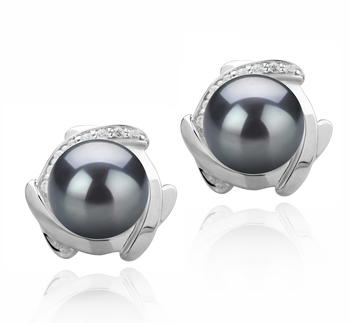 Par de pendientes de perlas Perla de Agua Dulce de calidad AAAA de 8 a 9mm en color Negro