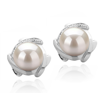 Par de pendientes de perlas Perla de Agua Dulce de calidad AAAA de 8 a 9mm en color Blanco