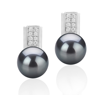 Par de pendientes de perlas Perla de Agua Dulce de calidad AAA de 8 a 9mm en color Negro