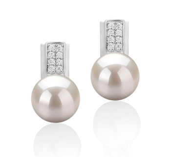 Par de pendientes de perlas Perla de Agua Dulce de calidad AAA de 8 a 9mm en color Blanco
