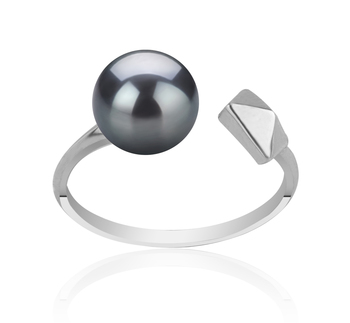 Anillo de perlas Perla de Agua Dulce de calidad AAAA de 7 a 8mm en color Negro