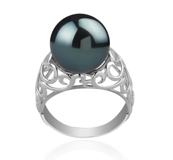 Anillo de perlas Perla Tahití de calidad AA de 12 a 13mm en color Negro