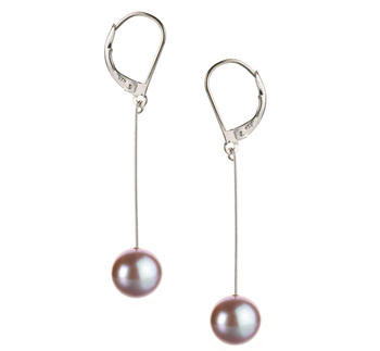 Par de pendientes de perlas Perla de Agua Dulce de calidad AA de 8 a 9mm en color Lavanda