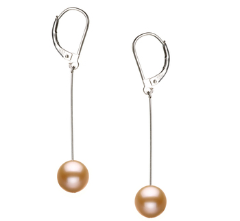 Par de pendientes de perlas Perla de Agua Dulce de calidad AA de 8 a 9mm en color Rosa