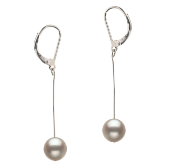 Par de pendientes de perlas Perla de Agua Dulce de calidad AA de 8 a 9mm en color Blanco