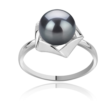 Anillo de perlas Perla de Agua Dulce de calidad AAA de 8 a 9mm en color Negro