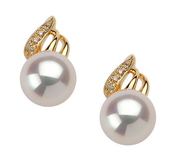 Par de pendientes de perlas Perla Akoya Japonesa de calidad AAA de 8 a 9mm en color Blanco