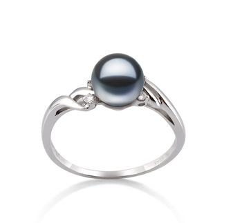 Anillo de perlas Perla de Agua Dulce de calidad AAAA de 6 a 7mm en color Negro