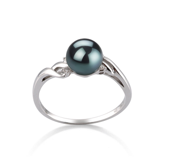Anillo de perlas Perla Akoya Japonesa de calidad AAA de 6 a 7mm en color Negro