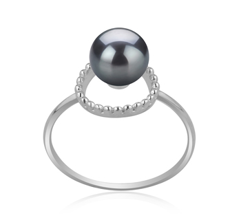 Anillo de perlas Perla de Agua Dulce de calidad AAAA de 6 a 7mm en color Negro