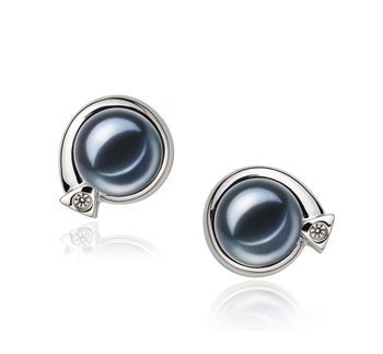 Par de pendientes de perlas Perla de Agua Dulce de calidad AAAA de 7 a 8mm en color Negro