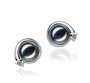 Par de pendientes de perlas Perla Akoya Japonesa de calidad AA de 7 a 8mm en color Negro