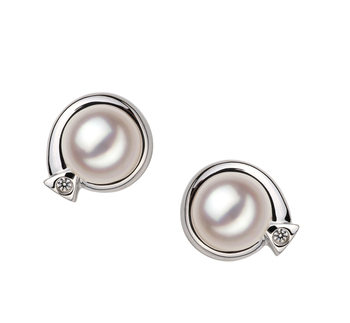 Par de pendientes de perlas Perla Akoya Japonesa de calidad AA de 7 a 8mm en color Blanco
