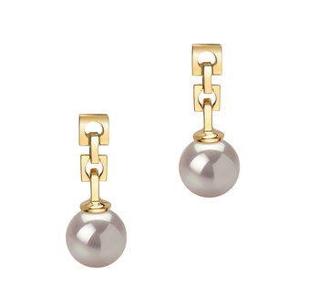 Par de pendientes de perlas Perla Akoya Japonesa de calidad AA de 6 a 7mm en color Blanco