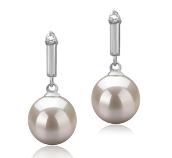 Par de pendientes de perlas Perla de Agua Dulce de calidad AAAA de 8 a 9mm en color Blanco