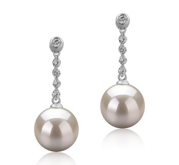 Par de pendientes de perlas Perla de Agua Dulce de calidad AAAA de 9 a 10mm en color Blanco