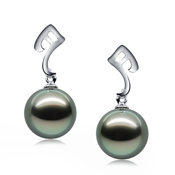 Par de pendientes de perlas Perla Tahití de calidad AAA de 9 a 10mm en color Negro