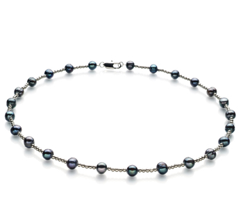 Collar de perlas Perla de Agua Dulce de calidad A de 6 a 7mm en color Negro