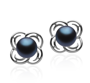 Par de pendientes de perlas Perla de Agua Dulce de calidad AA de 7 a 8mm en color Negro