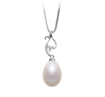 Colgante de perlas Perla de Agua Dulce de calidad AA - Gota de 10 a 11mm en color Blanco