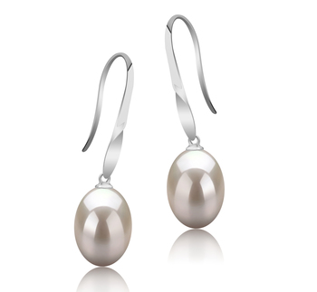 Par de pendientes de perlas Perla de Agua Dulce de calidad AAA de 9 a 10mm en color Blanco