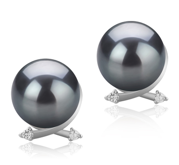 Par de pendientes de perlas Perla Tahití de calidad AAA de 10 a 11mm en color Negro