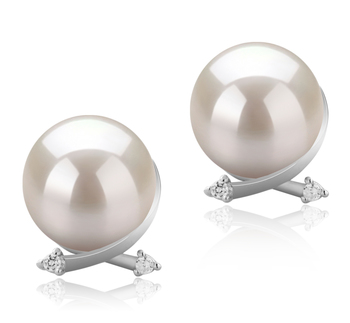 Par de pendientes de perlas Perla de Agua Dulce de calidad AAAA de 10 a 11mm en color Blanco