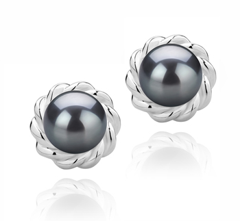 Par de pendientes de perlas Perla de Agua Dulce de calidad AAAA de 8 a 9mm en color Negro
